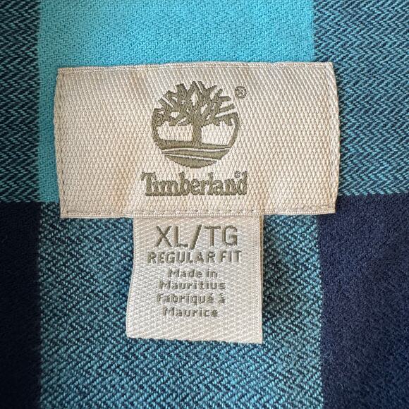 TIMBERLAND Cotton Flannel Button Up Shirt Men's Size XL Regular Aqua Navy Check - Picture 11 of 14